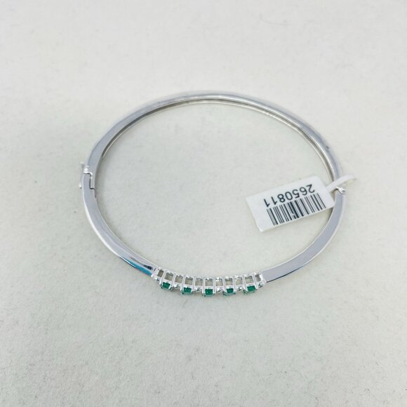 KARIS Collection Lab Created Emerald Platinum Bond Brass Bangle Bracelet 5058 - Picture 2 of 5